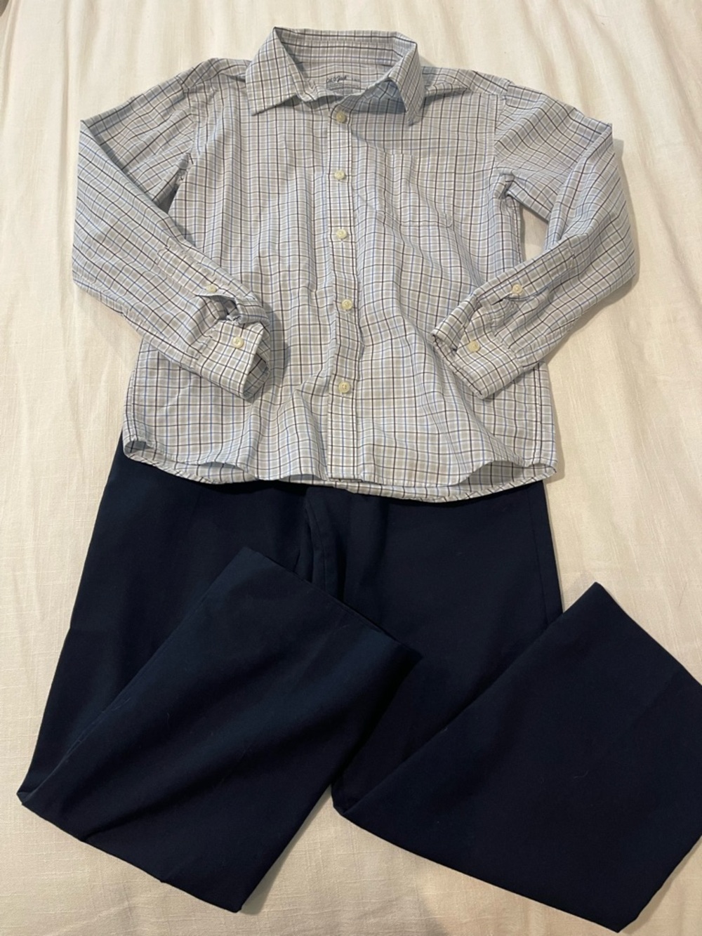 Cat & Jack Boys Navy Pants and Light Blue Plaid Button-Up Shirt Set